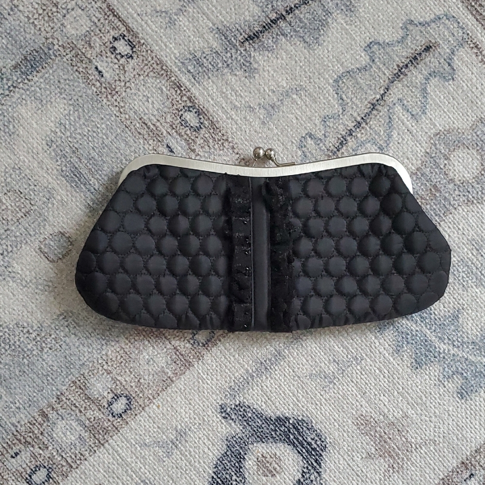 Liz Claiborne 1996 vintage quilted black satin clutch shoulder bag purse